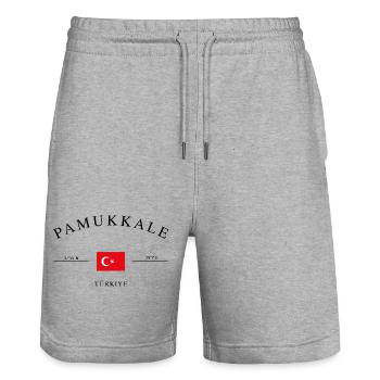 Pamukkale Turquie – Souvenir et cadeau des Fêtes - Short de jogging bio TRAINER Stanley/Stella unisexe - gris chiné - Devant - Nik (191cm) & Marisol (170cm)