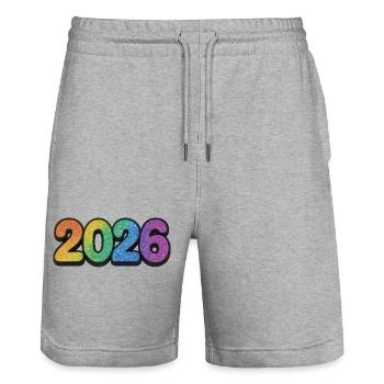 Neon Glitter Year 2026 - Stanley/Stella Trainer Unisex Organic Jogging Shorts - heather grey - Front - Nik (191cm) & Marisol (170cm)