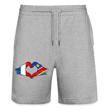 Drapeau de la France Namibie Coeur utilisé - Short de jogging bio TRAINER Stanley/Stella unisexe - gris chiné - Devant - Nik (191cm) & Marisol (170cm)