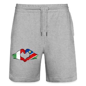 Italy Namibia Flag Hands Heart Shape Used - Stanley/Stella Trainer Unisex Organic Jogging Shorts - heather grey - Front - Nik (191cm) & Marisol (170cm)