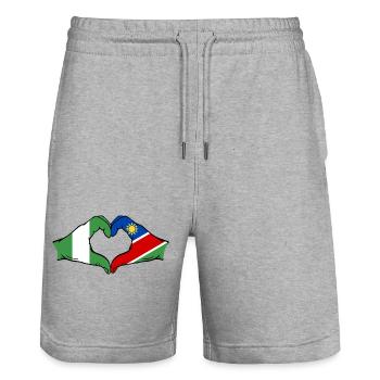 Drapeau du Nigéria et de la Namibie, mains en forme de cœur - Short de jogging bio TRAINER Stanley/Stella unisexe - gris chiné - Devant - Nik (191cm) & Marisol (170cm)