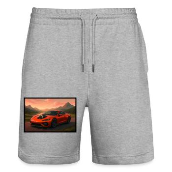 Sports car at sunset - Stanley/Stella Trainer Unisex Organic Jogging Shorts - heather grey - Front - Nik (191cm) & Marisol (170cm)