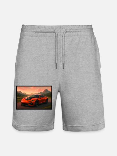 Sports car at sunset - Stanley/Stella Trainer Unisex Organic Jogging Shorts - heather grey