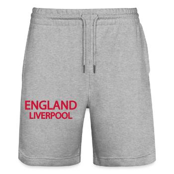 English Liverpool Lyric Design - Stanley/Stella Trainer Unisex Organic Jogging Shorts - heather grey - Front - Nik (191cm) & Marisol (170cm)