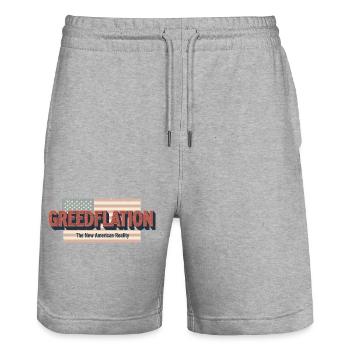 Cupidité, Flation, Design patriotique - Short de jogging bio TRAINER Stanley/Stella unisexe - gris chiné - Devant - Nik (191cm) & Marisol (170cm)