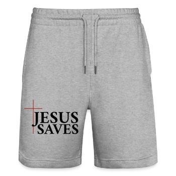 Jesus saves - Stanley/Stella Trainer Unisex Organic Jogging Shorts - heather grey - Front - Nik (191cm) & Marisol (170cm)