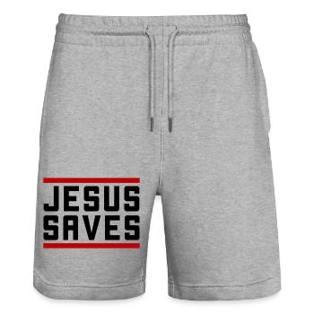 Jésus sauve d’une manière chrétienne - Short de jogging bio TRAINER Stanley/Stella unisexe - gris chiné - Devant - Nik (191cm) & Marisol (170cm)
