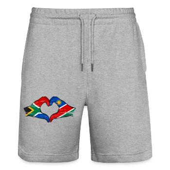 South Africa Namibia flag heart used - Stanley/Stella Trainer Unisex Organic Jogging Shorts - heather grey - Front - Nik (191cm) & Marisol (170cm)