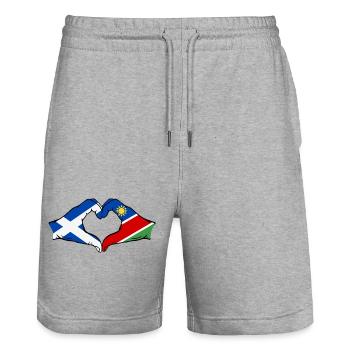 Scotland Namibia flag hands heart shape - Stanley/Stella Trainer Unisex Organic Jogging Shorts - heather grey - Front - Nik (191cm) & Marisol (170cm)