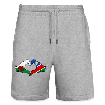 Wales Namibia Flag Hands Heart Shape - Stanley/Stella Trainer Unisex Organic Jogging Shorts - heather grey - Front - Nik (191cm) & Marisol (170cm)