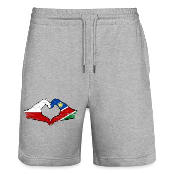Drapeau de la Pologne et de la Namibie, mains en forme de cœur, utilisé - Short de jogging bio TRAINER Stanley/Stella unisexe - gris chiné - Devant - Nik (191cm) & Marisol (170cm)