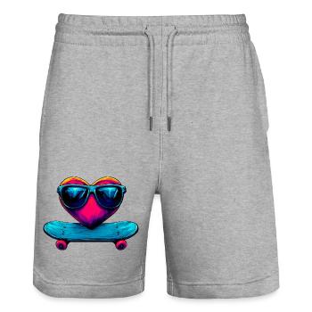 Coeur de skateur - Short de jogging bio TRAINER Stanley/Stella unisexe - gris chiné - Devant - Nik (191cm) & Marisol (170cm)