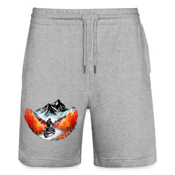 Motorcyclists in the mountains - Stanley/Stella Trainer Unisex Organic Jogging Shorts - heather grey - Front - Nik (191cm) & Marisol (170cm)