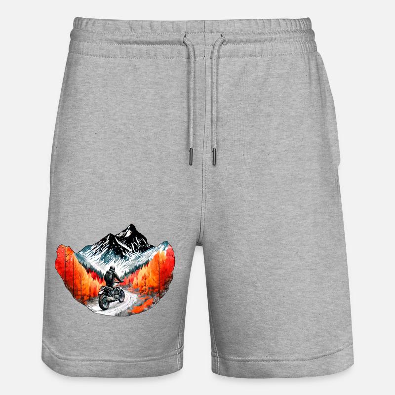 Motorradfahrer in den Bergen - Stanley/Stella Unisex Bio Joggingshorts Trainer - Grau meliert