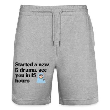 Started a New K-Drama See You in 16 Hours merch - Stanley/Stella Trainer Unisex Organic Jogging Shorts - heather grey - Front - Nik (191cm) & Marisol (170cm)
