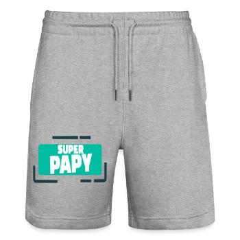 Super Grandpa Colorful Illustration - Stanley/Stella Trainer Unisex Organic Jogging Shorts - heather grey - Front - Nik (191cm) & Marisol (170cm)
