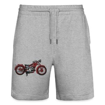 Vintage Motorcycle Illustration - Stanley/Stella Trainer Unisex Organic Jogging Shorts - heather grey - Front - Nik (191cm) & Marisol (170cm)