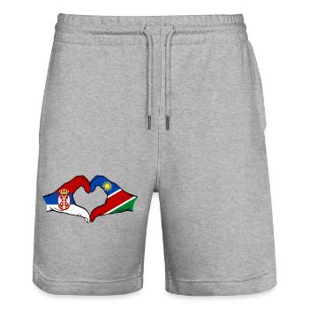 Serbie Namibie Drapeau Coeur - Short de jogging bio TRAINER Stanley/Stella unisexe - gris chiné - Devant - Nik (191cm) & Marisol (170cm)