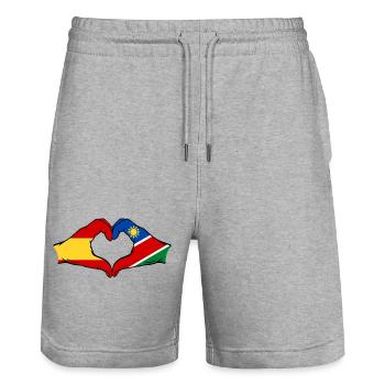 Espagne Namibie Drapeau Mains Coeur Forme - Short de jogging bio TRAINER Stanley/Stella unisexe - gris chiné - Devant - Nik (191cm) & Marisol (170cm)