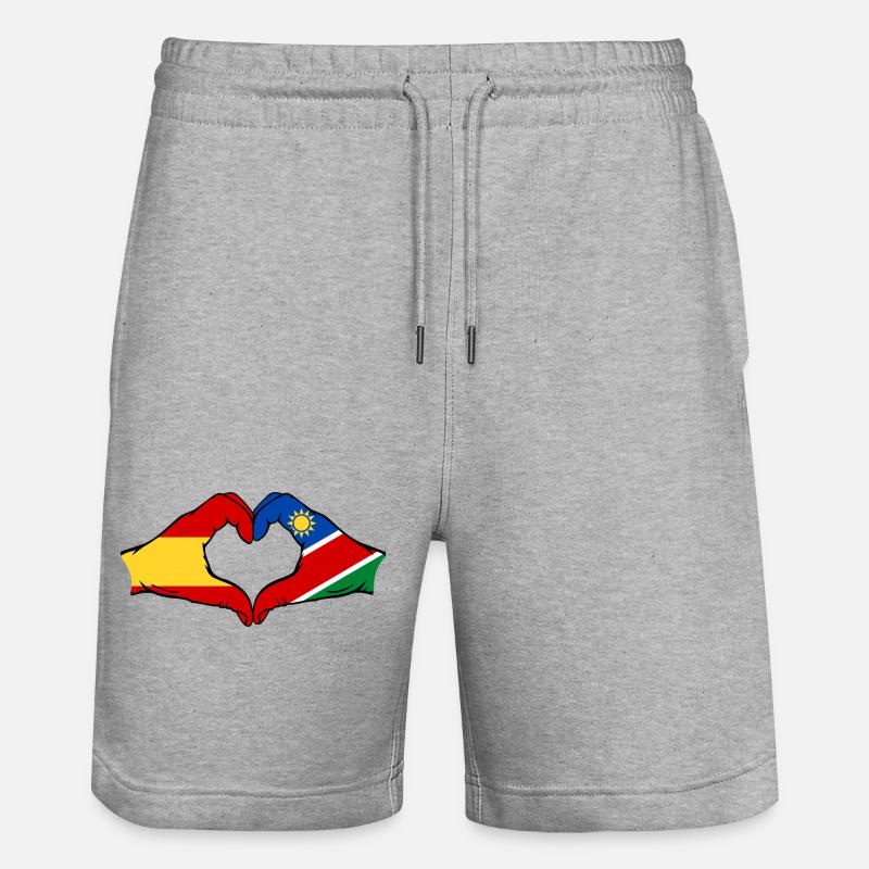 Spain Namibia Flag Hands Heart Shape - Stanley/Stella Trainer Unisex Organic Jogging Shorts - heather grey