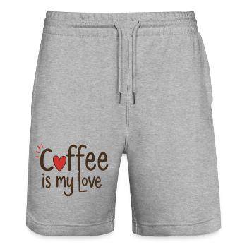 Le café est mon amour, dicton sur le café - Short de jogging bio TRAINER Stanley/Stella unisexe - gris chiné - Devant - Nik (191cm) & Marisol (170cm)