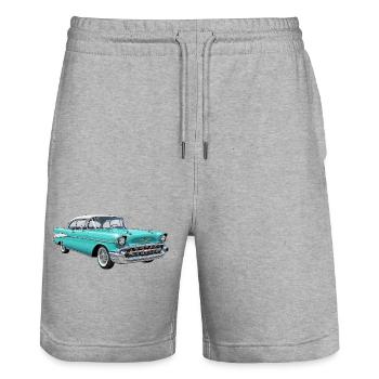 Vintage US Automobile Illustration - Stanley/Stella Unisex Bio Joggingshorts Trainer  - Grau meliert - Vorne - Nik (191cm) & Marisol (170cm)
