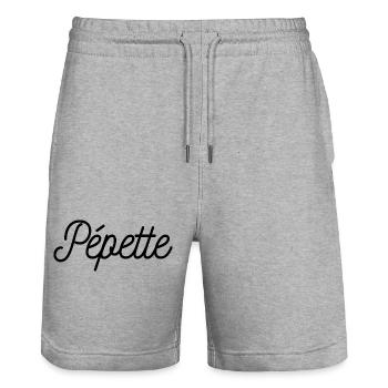 Pepette Surnom Petit nom humour Idée cadeau - Short de jogging bio TRAINER Stanley/Stella unisexe - gris chiné - Devant - Nik (191cm) & Marisol (170cm)