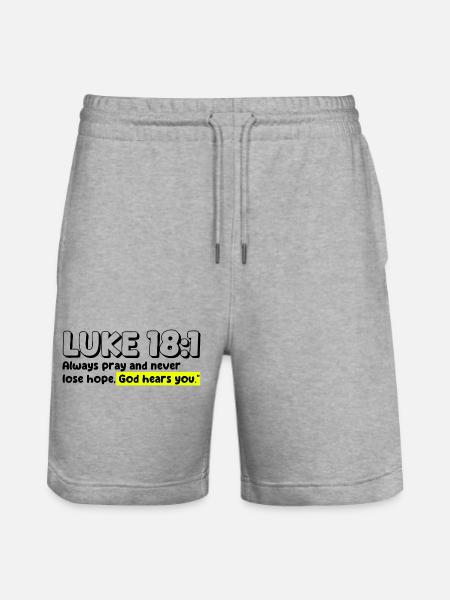 Lukas 18:1 | Bibelzitat - Stanley/Stella Unisex Bio Joggingshorts Trainer  - Grau meliert