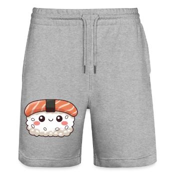 Kawaii Sushi - Stanley/Stella Unisex Bio Joggingshorts Trainer  - Grau meliert - Vorne - Nik (191cm) & Marisol (170cm)