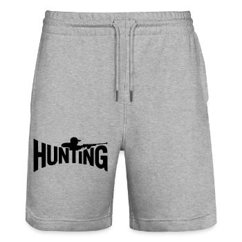 Chasse - Logo Cool Hunter - Short de jogging bio TRAINER Stanley/Stella unisexe - gris chiné - Devant - Nik (191cm) & Marisol (170cm)