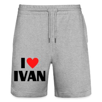 I love Ivan Rotes Herz Liebe Fan Geschenk - Stanley/Stella Unisex Bio Joggingshorts Trainer  - Grau meliert - Vorne - Nik (191cm) & Marisol (170cm)