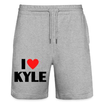 I love Kyle Red Heart Love Fan Gift - Stanley/Stella Trainer Unisex Organic Jogging Shorts - heather grey - Front - Nik (191cm) & Marisol (170cm)