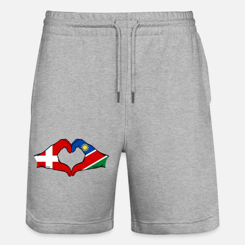 Denmark Namibia Flag Heart - Stanley/Stella Trainer Unisex Organic Jogging Shorts - heather grey