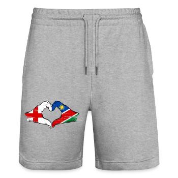 Drapeau de l’Angleterre Namibie Mains Cœur - Short de jogging bio TRAINER Stanley/Stella unisexe - gris chiné - Devant - Nik (191cm) & Marisol (170cm)