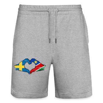 Schweden Nairobi Flagge Herz Hände - Stanley/Stella Unisex Bio Joggingshorts Trainer  - Grau meliert - Vorne - Nik (191cm) & Marisol (170cm)