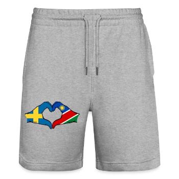 Schweden_Namibia_Flagge_Haende_Herzform - Stanley/Stella Unisex Bio Joggingshorts Trainer  - Grau meliert - Vorne - Nik (191cm) & Marisol (170cm)