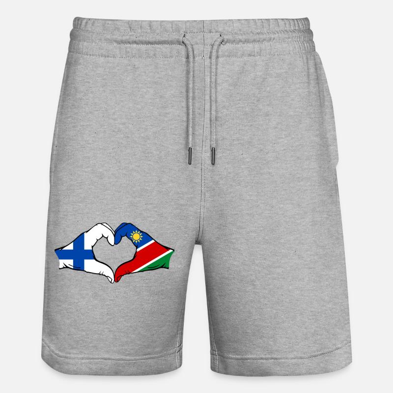 Finnland_Namibia_Flagge_Haende_Herzform - Stanley/Stella Unisex Bio Joggingshorts Trainer  - Grau meliert