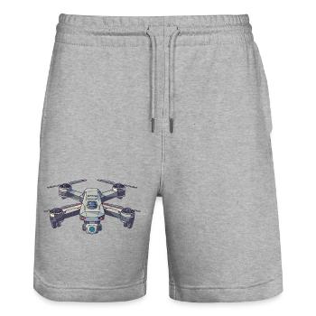 Futuristic drone illustration - Stanley/Stella Trainer Unisex Organic Jogging Shorts - heather grey - Front - Nik (191cm) & Marisol (170cm)