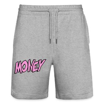 Money Illustration with Vivid Typography - Stanley/Stella Trainer Unisex Organic Jogging Shorts - heather grey - Front - Nik (191cm) & Marisol (170cm)