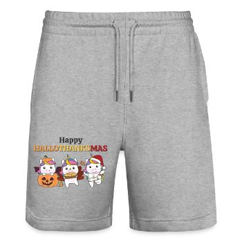 Happy Hallothanksmas Einhorn Weihnachts Einhörner - Stanley/Stella Unisex Bio Joggingshorts Trainer  - Grau meliert - Vorne - Nik (191cm) & Marisol (170cm)