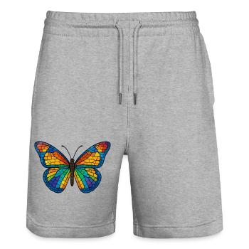 Bunter Mosaik-Schmetterling - Stanley/Stella Unisex Bio Joggingshorts Trainer  - Grau meliert - Vorne - Nik (191cm) & Marisol (170cm)
