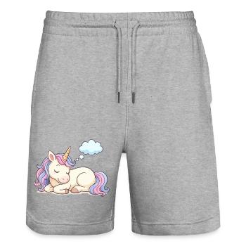 Licorne endormie à la crinière arc-en-ciel - Short de jogging bio TRAINER Stanley/Stella unisexe - gris chiné - Devant - Nik (191cm) & Marisol (170cm)