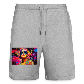 Colorful Pop Art Portrait with Glasses - Stanley/Stella Trainer Unisex Organic Jogging Shorts - heather grey - Front - Nik (191cm) & Marisol (170cm)