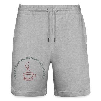 Minimalist Coffee Cup Line Art Design - Stanley/Stella Trainer Unisex Organic Jogging Shorts - heather grey - Front - Nik (191cm) & Marisol (170cm)