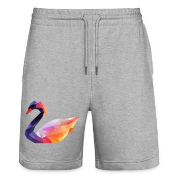 Colored Geometric Swan Logo - Stanley/Stella Trainer Unisex Organic Jogging Shorts - heather grey - Front - Nik (191cm) & Marisol (170cm)