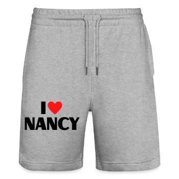 I love Nancy Rotes Herz Liebe Fan Geschenk - Stanley/Stella Unisex Bio Joggingshorts Trainer  - Grau meliert - Vorne - Nik (191cm) & Marisol (170cm)
