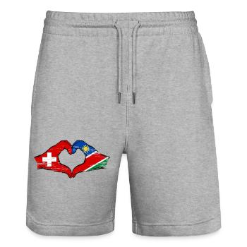 Schweiz Namibia Flagge Hände Herzform used - Stanley/Stella Unisex Bio Joggingshorts Trainer  - Grau meliert - Vorne - Nik (191cm) & Marisol (170cm)