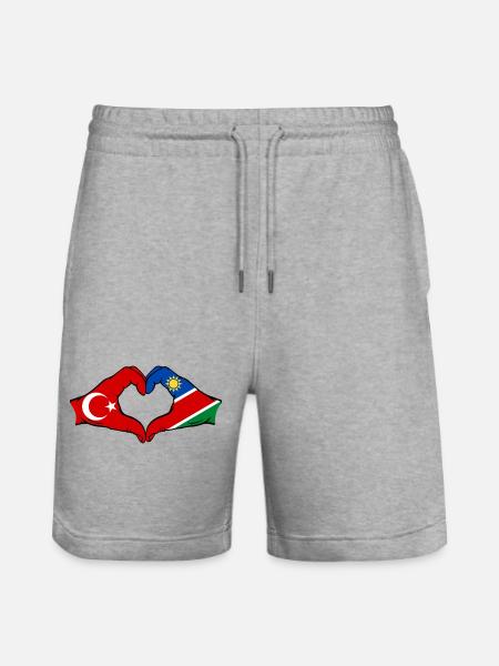 Türkiye Namibia flag hands heart shape - Stanley/Stella Trainer Unisex Organic Jogging Shorts - heather grey