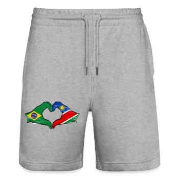Brazil Namibia Flag Hands Heart Shape - Stanley/Stella Trainer Unisex Organic Jogging Shorts - heather grey - Front - Nik (191cm) & Marisol (170cm)