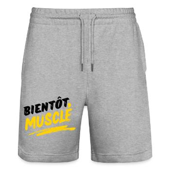 Energetic Muscular Design in Urban Style - Stanley/Stella Trainer Unisex Organic Jogging Shorts - heather grey - Front - Nik (191cm) & Marisol (170cm)